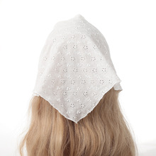 时尚夏季薄款布艺花蔓蕾丝三角巾发带甜美少女镂空包头巾纯色绑带