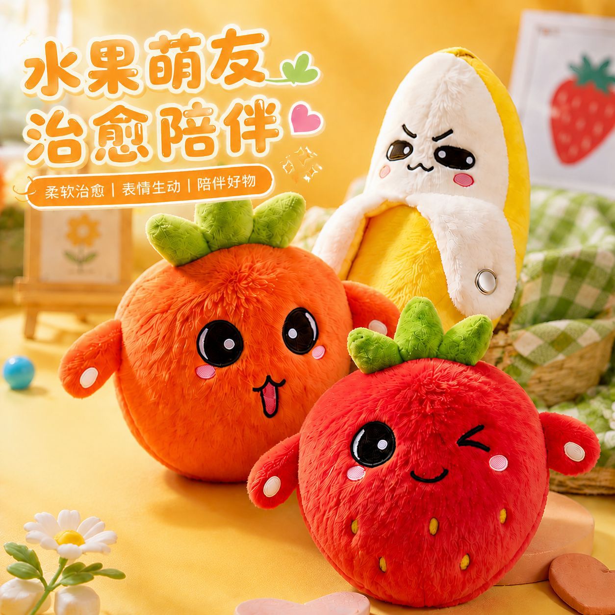 Fruit Sensor Rhythm Instrument, Strawberry Banana Doll, Human Body Sensor Singing and Singing Doll, Parent-Child Interactive Smart Doll