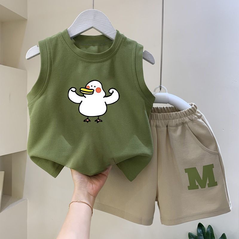 2024 Summer New Children's Vest Set Baby Sleeveless Shorts Two-Piece Set Summer Children's Clothing Korean Style Trendy Set 12