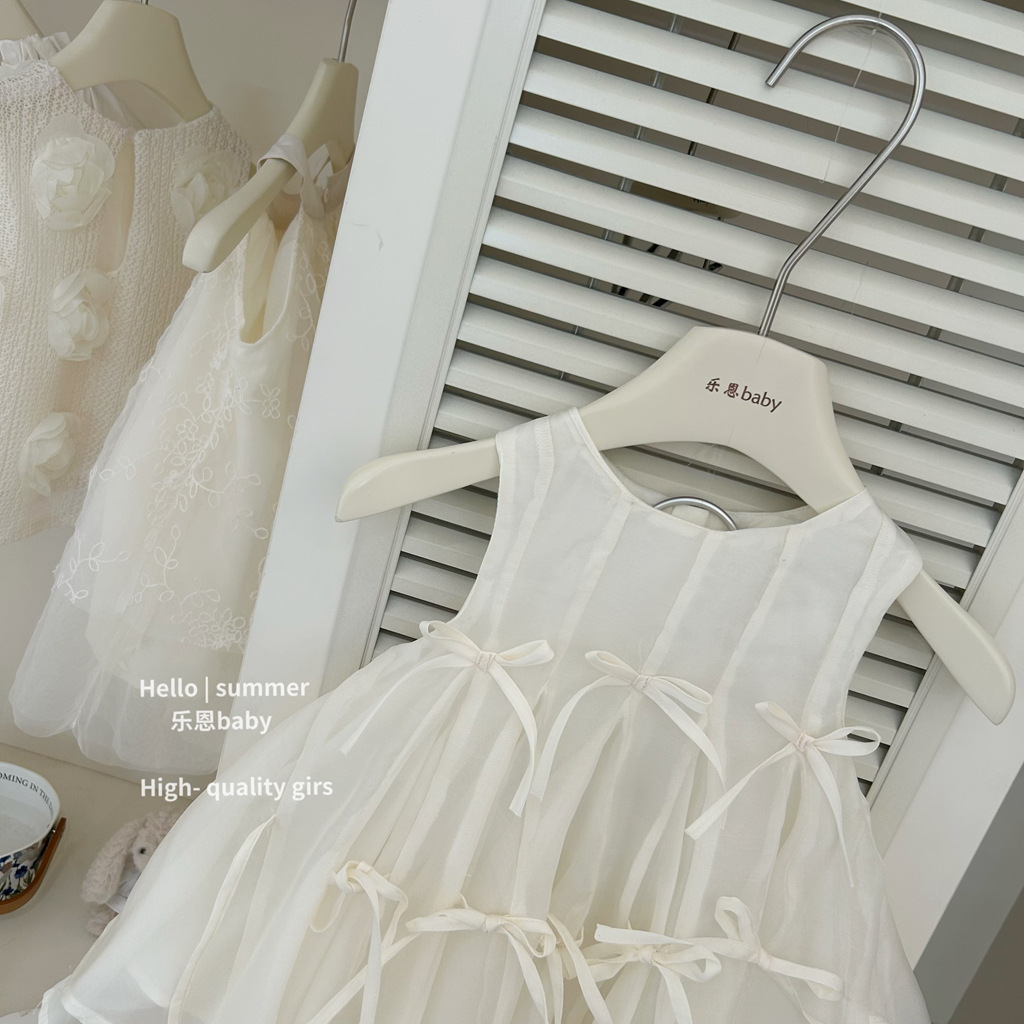 [Le En baby] Vestido de chaleco de lazo de alta calidad hecho a mano de verano para niñas Vestido de estilo occidental para bebé Vestido de princesa
