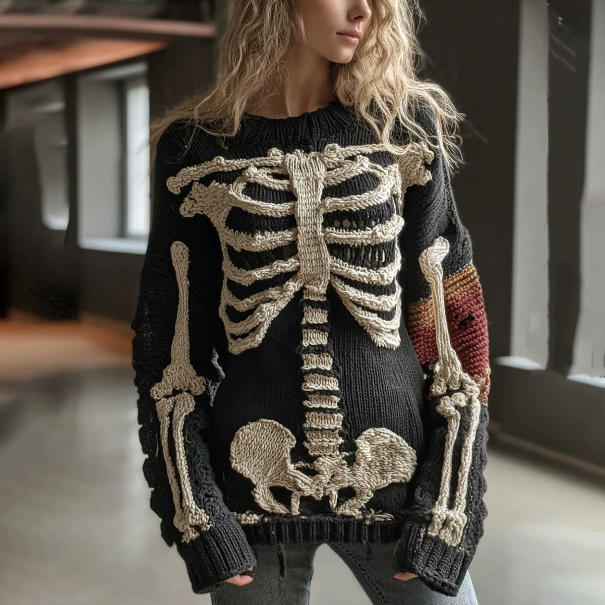 欧美万圣节爆款3D数码印花女装圆领宽松毛衣手感人体卫衣休闲时尚