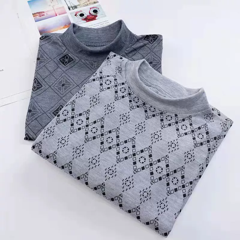 22 Весенне-осенняя мужская Базовая рубашка с круглым вырезом и длинным рукавом, осенняя одежда, куртка в клетку с низким воротом, Мужская футболка среднего возраста, A5