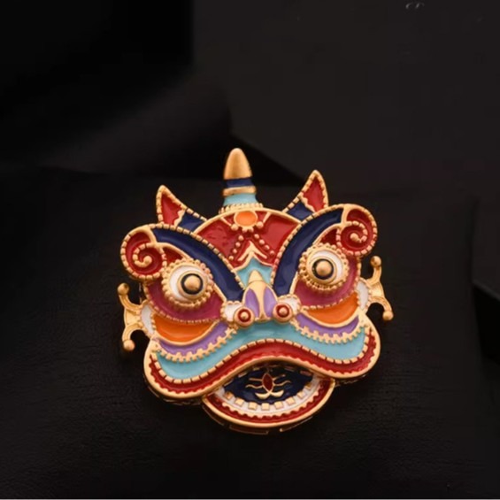 Chinese Aesthetic Oil-Drip Enamel Bracelet Chain Alloy Jewelry Accessories Lion Awakening Anti-Glare Jewelry Brooch Accessories