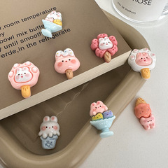 卡通甜筒兔子雪糕冰淇淋樹脂材質diy飾品配件手機殼髮夾髮飾材料