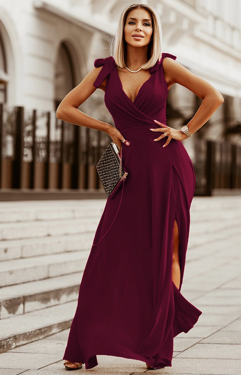 Fashion Solid Color V Neck Sleeveless Patchwork Polyester Maxi Long Dress Slit Dress display picture 17