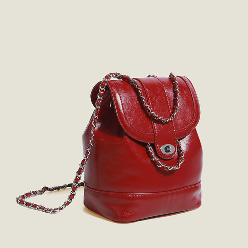 South Korean niche new mini Chanel-style chain backpack for women, Instagram blogger, student, oil-wax leather, dropshipping one piece