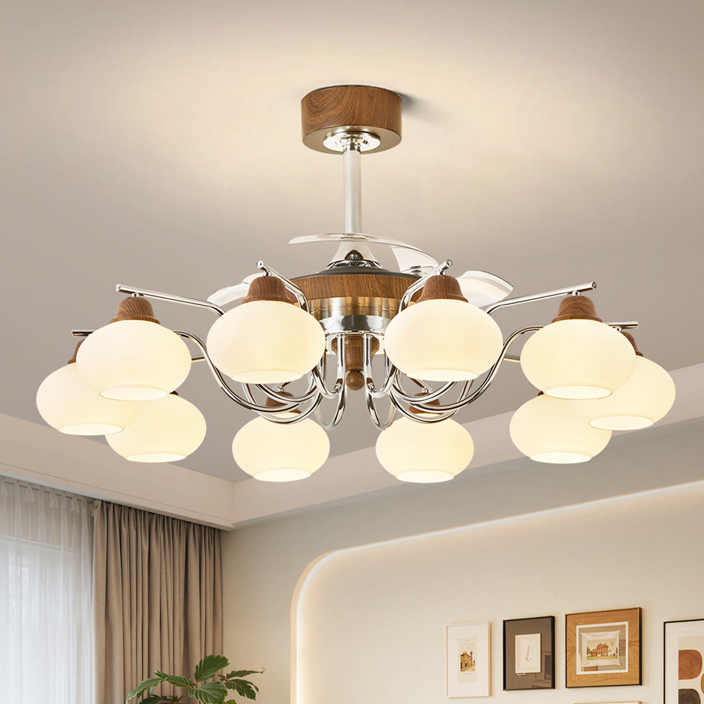 Lámpara de Techo con Ventilador Invisible 731L de Hierro y PVC para Sala de Estar y Comedor