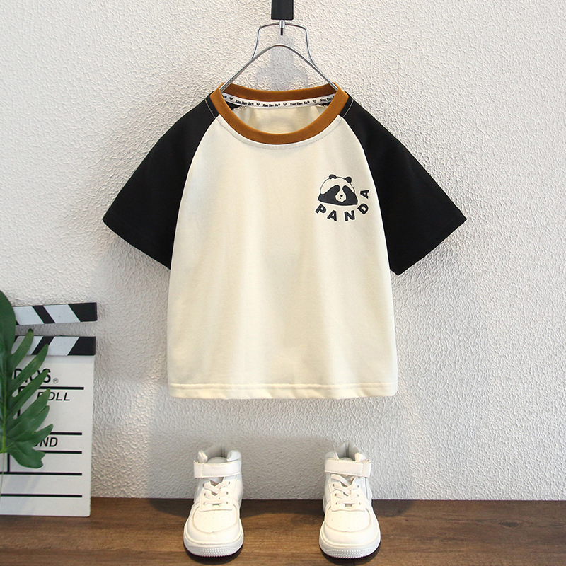 7984 Camiseta de panda para niños delgada 2025 verano nuevo estilo para niños y niñas top estilo occidental bebé color de manga corta T mujer