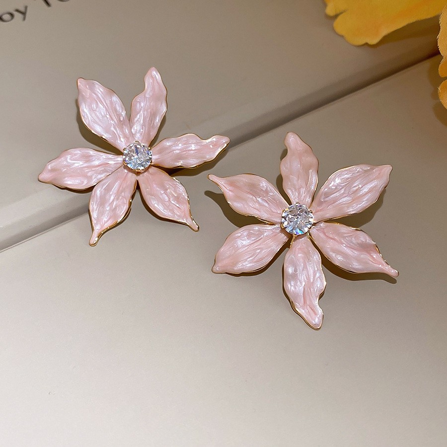 Aguja de plata Corea del Sur diamante Opal flor pendientes diseño fresco Rosa pendientes moda pendientes dulces al por mayor