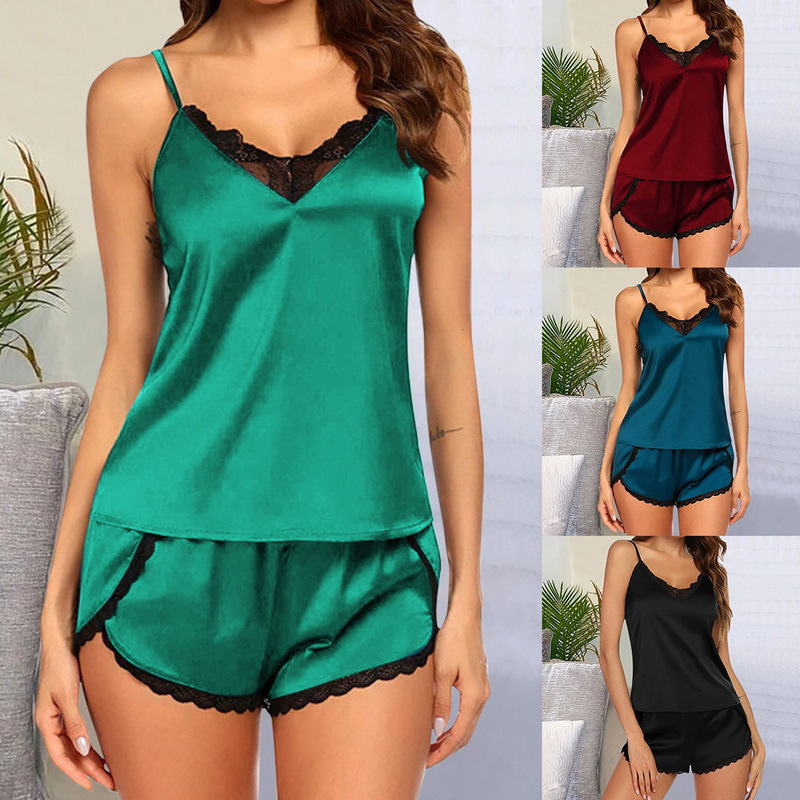 Women's Sexy Solid Color Imitated Silk Polyester Lace Shorts Sets display picture 1