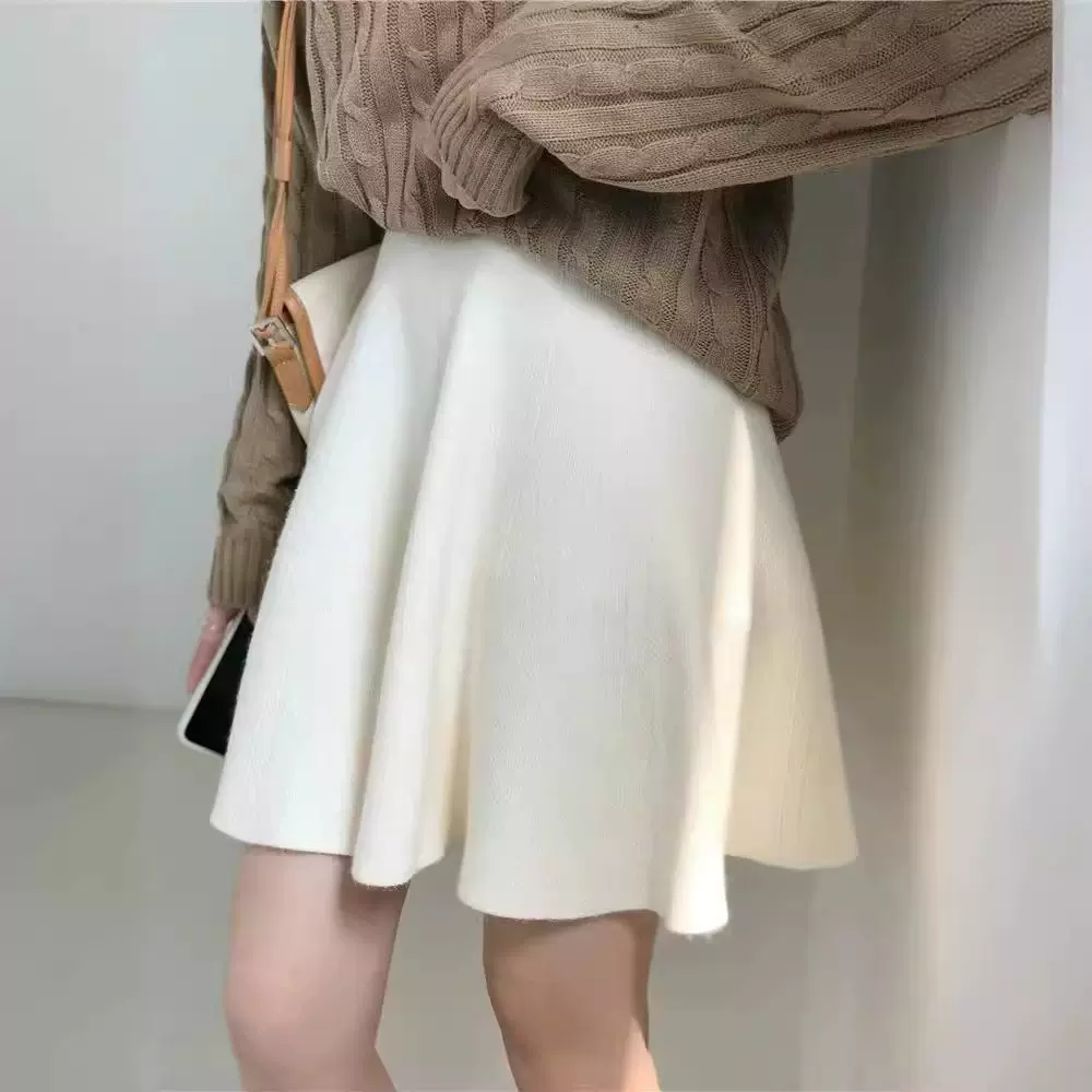 2025新款秋冬韩版针织伞裙松紧高腰毛线蓬蓬短裙女A字百搭半身裙