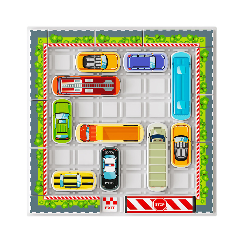 Nuevo estacionamiento transfronterizo laberinto movimiento de automóviles de almacenamiento jardín de infantes entrenamiento de pensamiento puzzle coche de carreras para resolver problemas