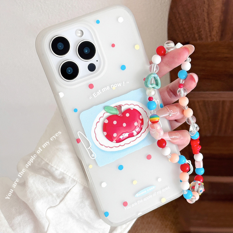 カラフルな水玉模様17promax立体レッドアップル16スマホケースiphone14対応13ストラップ11シリコン|undefined