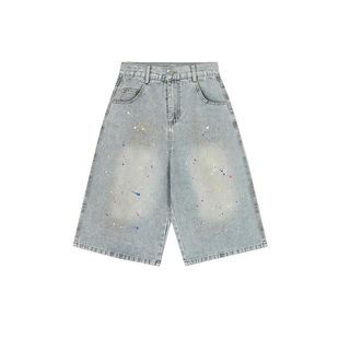 Broken Mirror 2025 Summer New Retro Loose Simple Design Denim Shorts