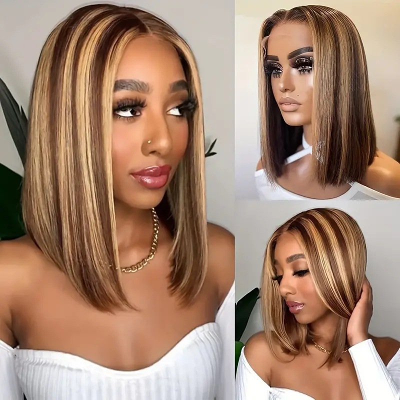 Medium Length Piano Colored Wig Front Lace Synthetic Hair Head Cover_voghion.com