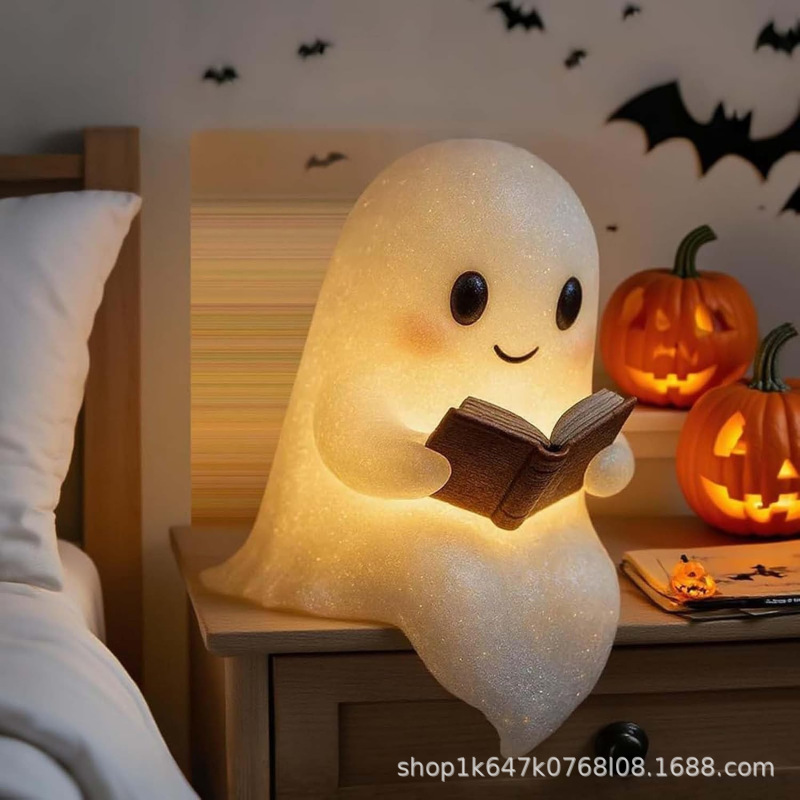 新品Cute Ghost Reading Book Lamp可爱读书手工万圣节工艺品|undefined