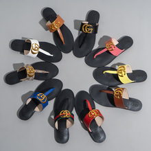 women shoes平底人字拖鞋女士经典g家夹金属扣大码沙滩鞋防滑