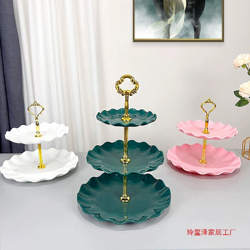 Европейская пластиковая многослойная тарелка для фруктов, гостиная, журнальный столик, тарелка для конфет, стойка для регистрации, небольшой поднос для торта, трехслойная полка для закусок