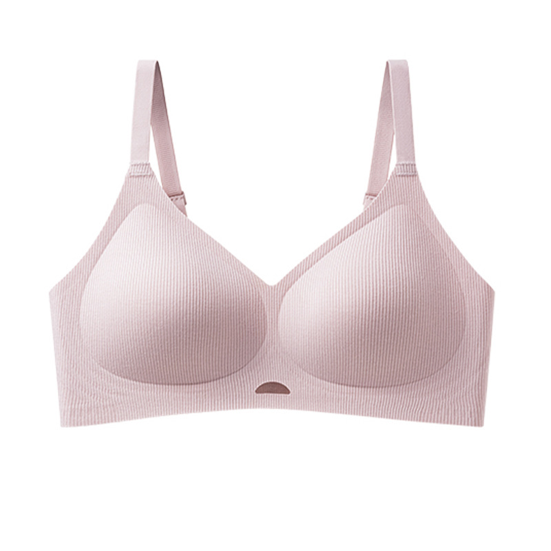 Ropa interior sin sentido con soporte suave roscado, sujetador sin anillo de acero recogido de pecho pequeño para mujer, sujetador de copa fija con soporte superior anti-caída