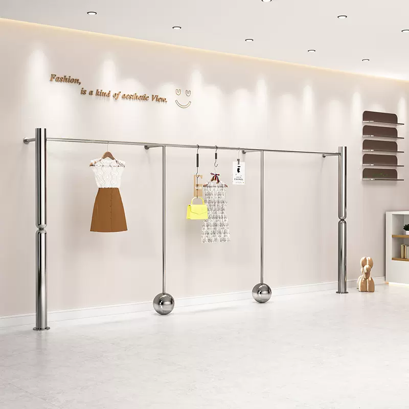 服装店展示架上墙落地架不锈钢侧挂陈列架网红女装店专用挂衣架