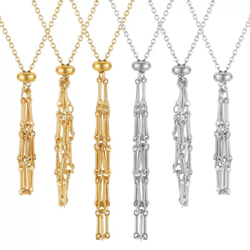 不锈钢饰品高级感小众天然水晶网兜竹节项链编织调节链条吊坠网兜