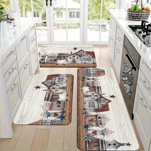 TEMU Hot Selling Crystal Velvet Kitchen Set of Three Pieces, Slip-Resistant and Stain-Resistant Entrance Entrance Mat