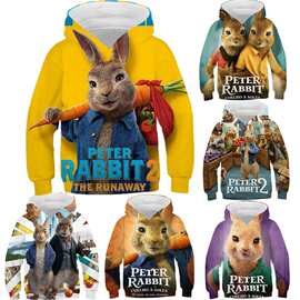 Peter Rabbit彼得兔童装儿童卫衣3D数码印花休闲连帽套头工厂直销