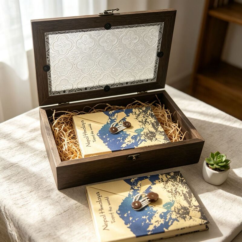 [Wholesale] Nepalese Gift Box with Begonia Flower Design, Vintage Style Desktop Organizer, Flip-Top Jewelry Box