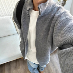 cleanfit拉链开衫立领毛衣男款秋季宽松慵懒风针织衫美式复古外套