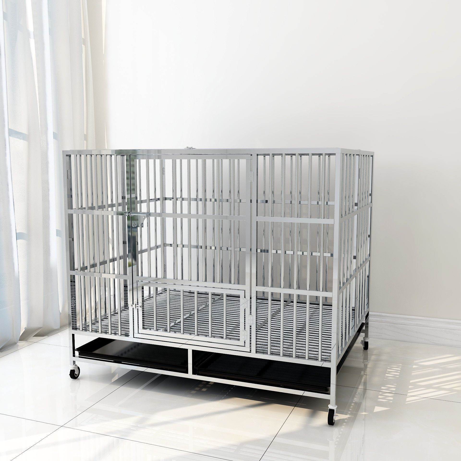 Dog Cage Large Dog Stainless Steel Dog Cage Folding Small Dog Square Kennel with Toilet Indoor Pet Cage Dropshipping