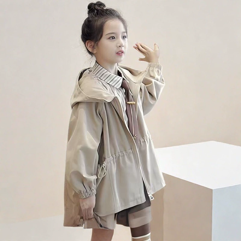 Детский трench coat с капюшоном, куртка, средней длины