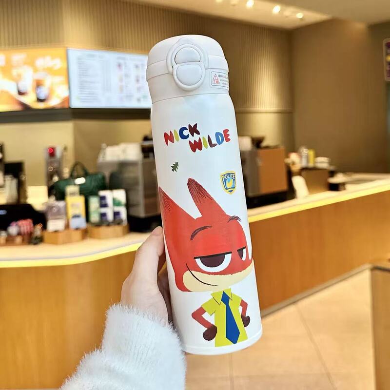疯狂动物城儿童保温杯新款朱迪尼克史迪奇高颜值水杯学生双饮吸管|undefined