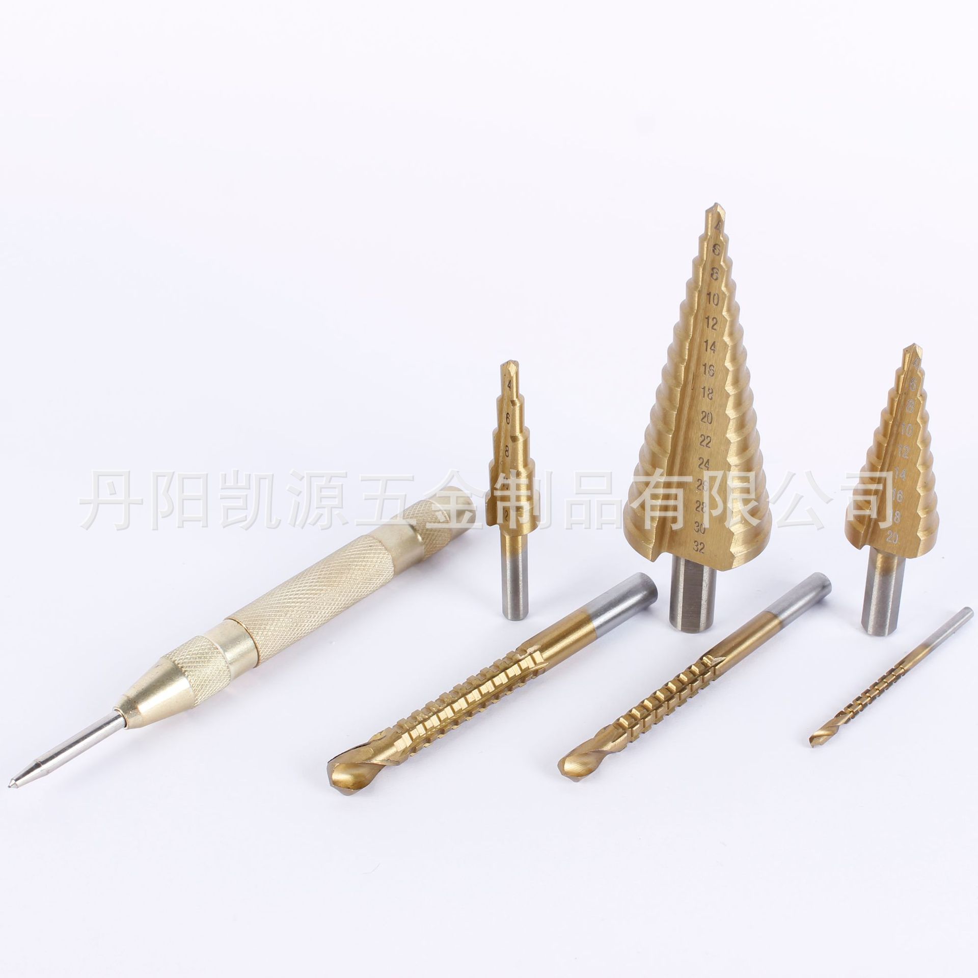 6-piece pagoda drill set 7-piece set step drill center punch triangular shank woodworking drill combination tool cross-border