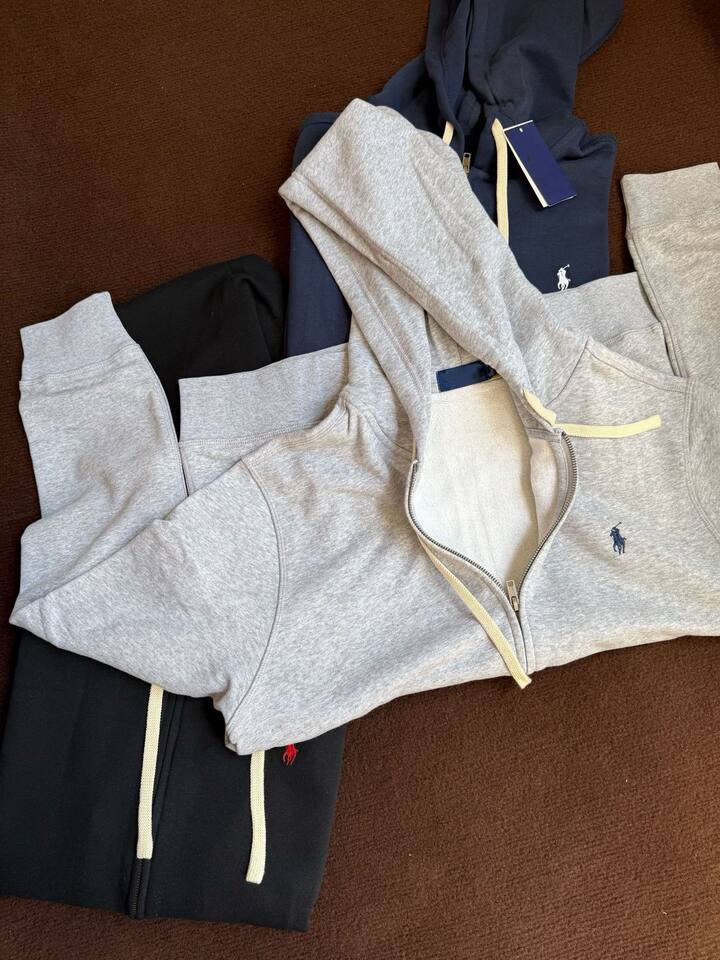 Áo hoodie nam khóa kéo có mũ, lót lông dày, thêu hình ngựa nhỏ, form rộng unisex — Màu xanh tím than, màu xám, màu đen