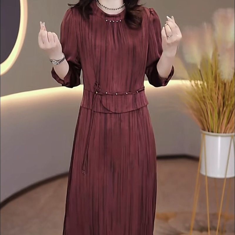 洋气时尚国风新款子显瘦中长款裙早秋减龄妈妈装气质连衣裙中年女|undefined
