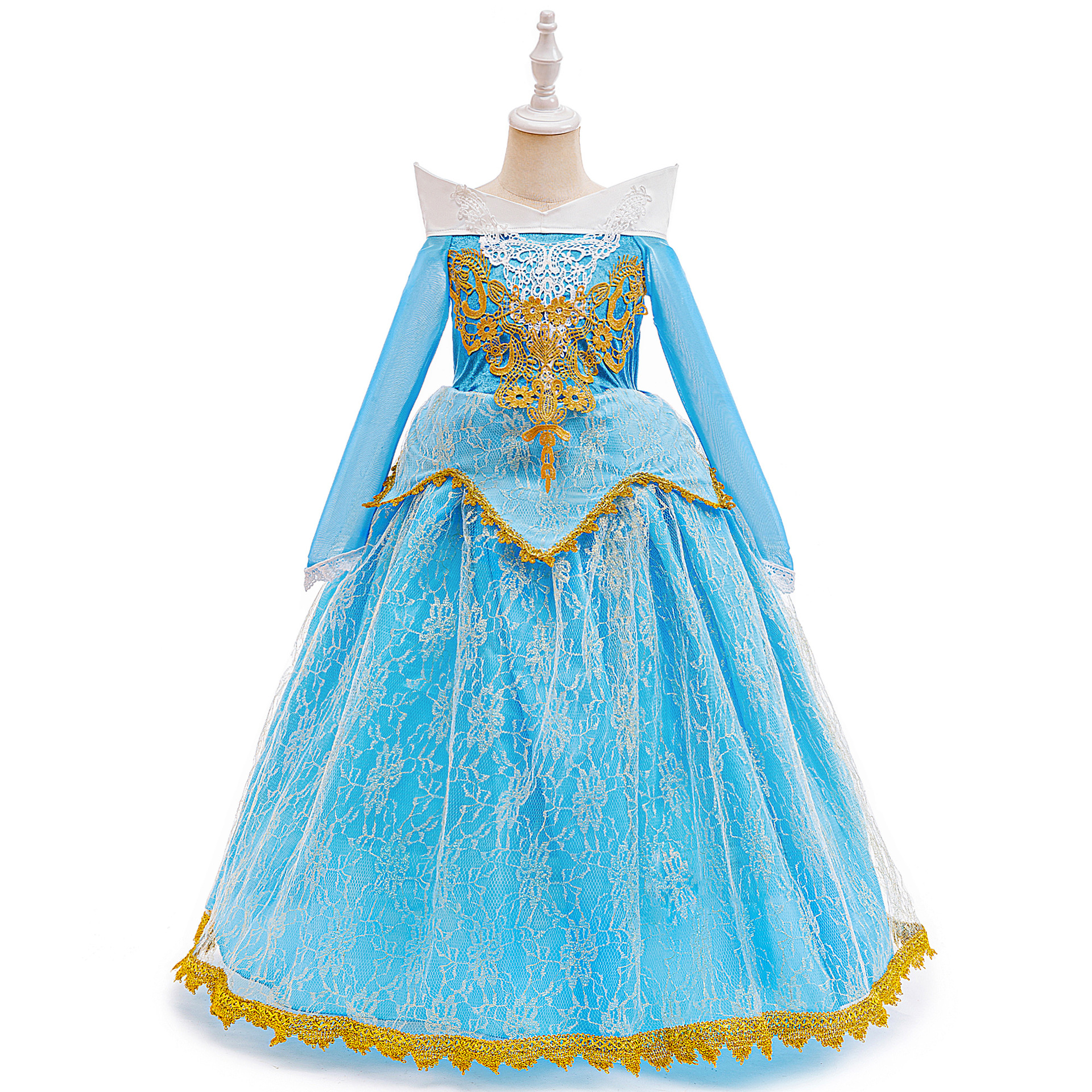 2024 Nueva Bella Durmiente princesa Ailuto vestido fuera del hombro de manga larga de la muchacha mullido vestido de princesa de Halloween traje