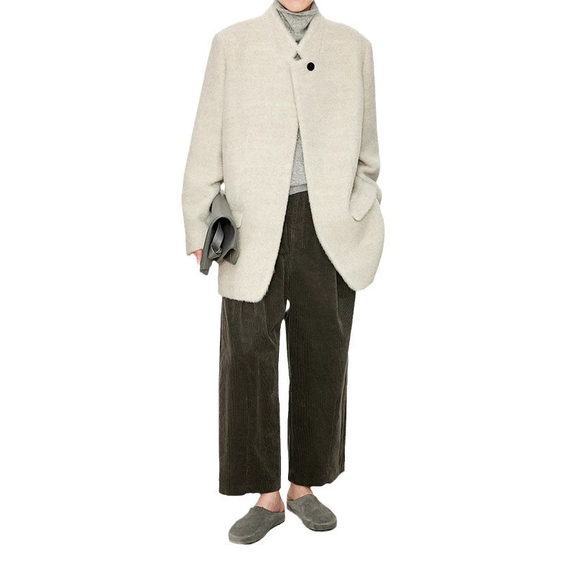 2024 Autumn/Winter Velvet Corduroy Wide-Leg VTG-Waist Grandma Pants with Three-Dimensional Striped Texture