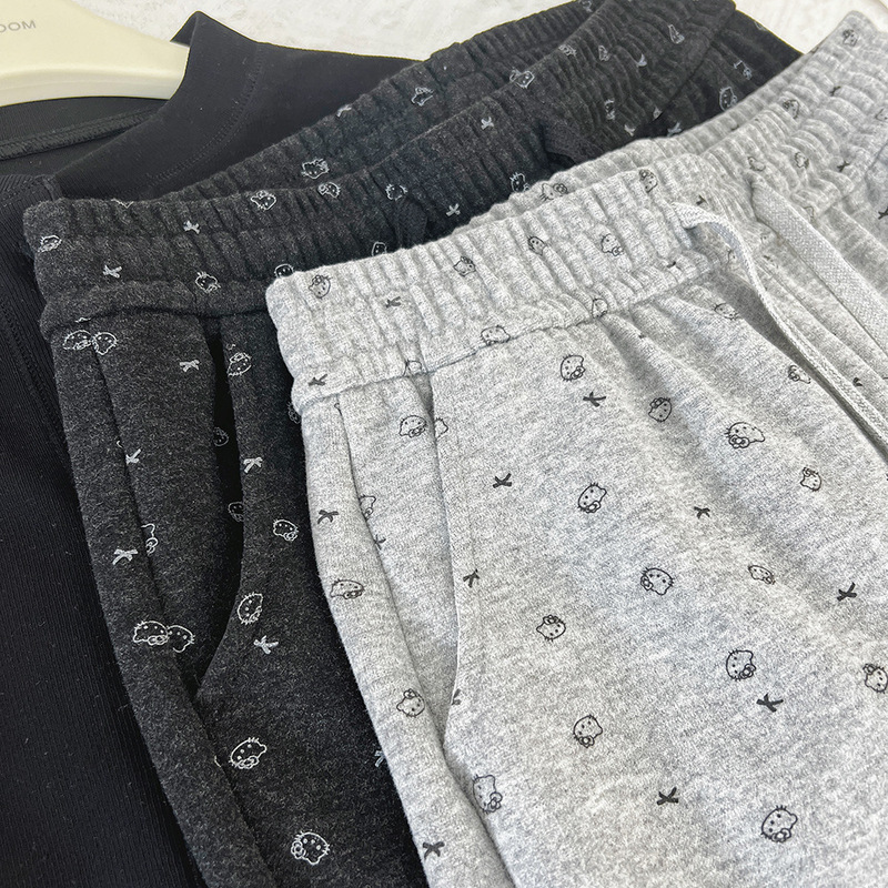 All-over print Kitty cat cashmere wide-leg sweatpants for women, new autumn/winter style, elastic high-waist drawstring, flowing and flattering, casual pants All-over print Kitty cat cashmere wide-leg sweatpants for women, new autumn/winter style, elastic high-waist drawstring, flowing and flattering, casual pants