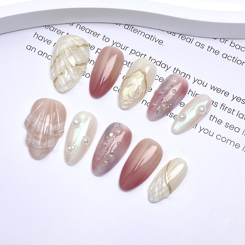 Buddhist-Style Girl Versatile High-End Nail Tips, Beautiful Short Almond-Shaped Nails, Exquisite Handmade Wearable Nails, Short Style
