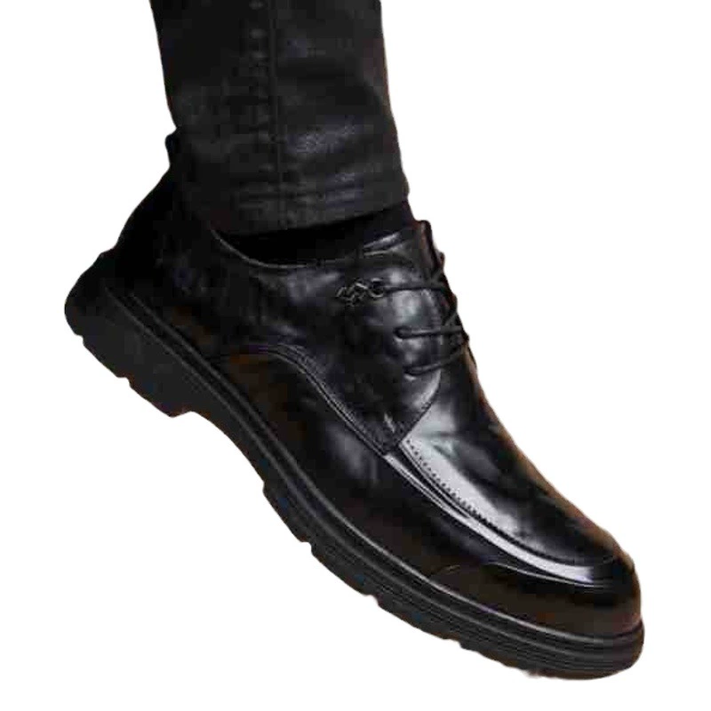 Мужские кожаные туфли из натуральной кожи (первый слой), мягкие, деловые, классические, в британском стиле, черные, на шнуровке, повседневные, увеличивающие рост, на мягкой подошве.