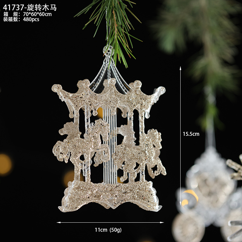 Buscando madera transfronteriza Navidad polvo brillante decoración acrílico colgante sin polvo de hielo creativo carrossel ventana colgante