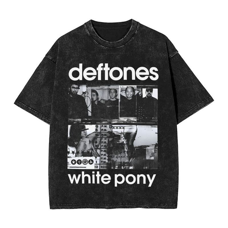 Oversized Washed T-Shirt Ohm White Pony Deftones Rock Band Cotton T-Shirt Novelty T-Shirt Summer Thousand