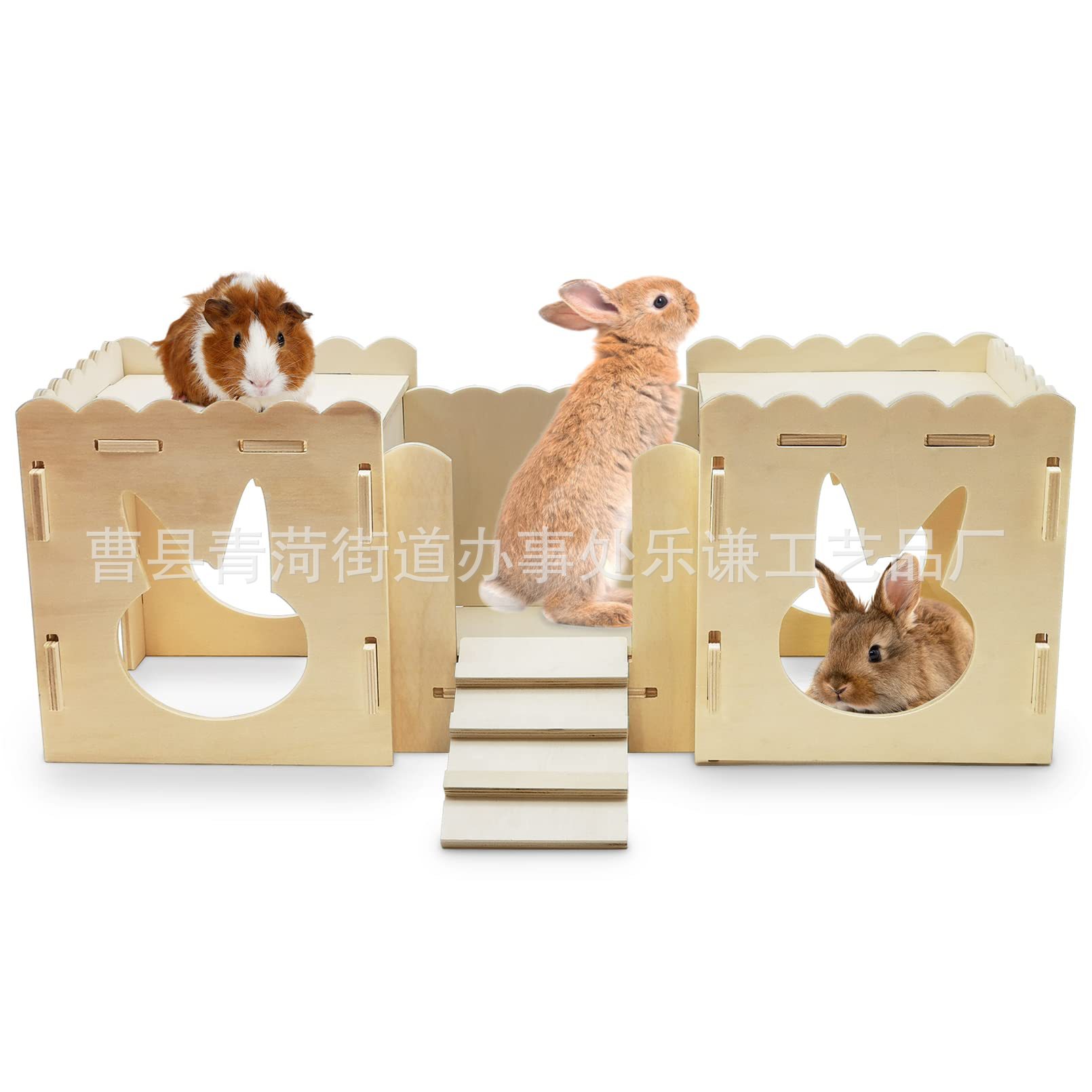 Wooden Rabbit Castle Small Animal Large Tunnel with Bridge Removable Rabbit Small Animal Hideout Habitat