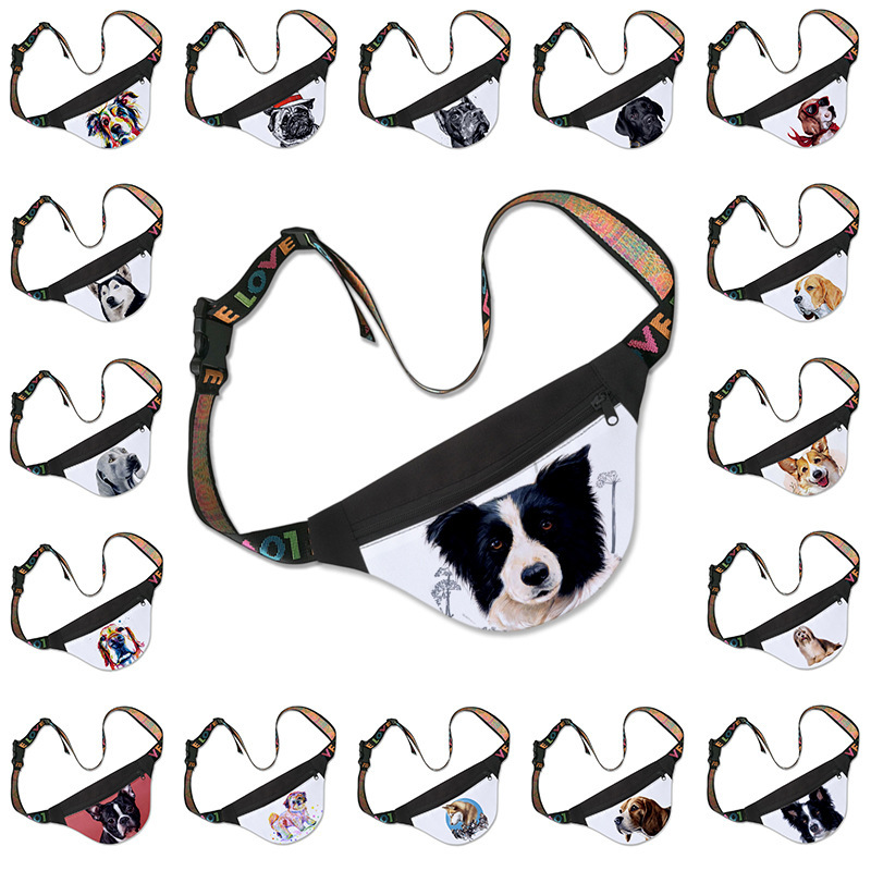 Heat Transfer Cloth Bag Animal Puppy Print Sports Running Small Bag Single Shoulder Diagonal Women's Bag Waist Bag Drop Shipping