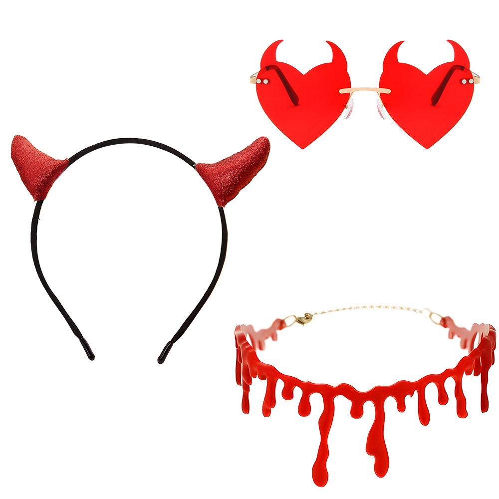 Set de Halloween para el Festival de los Fantasmas, diadema con cuernos de diablo, tridente, accesorios, alas de diablo, cola de diablo