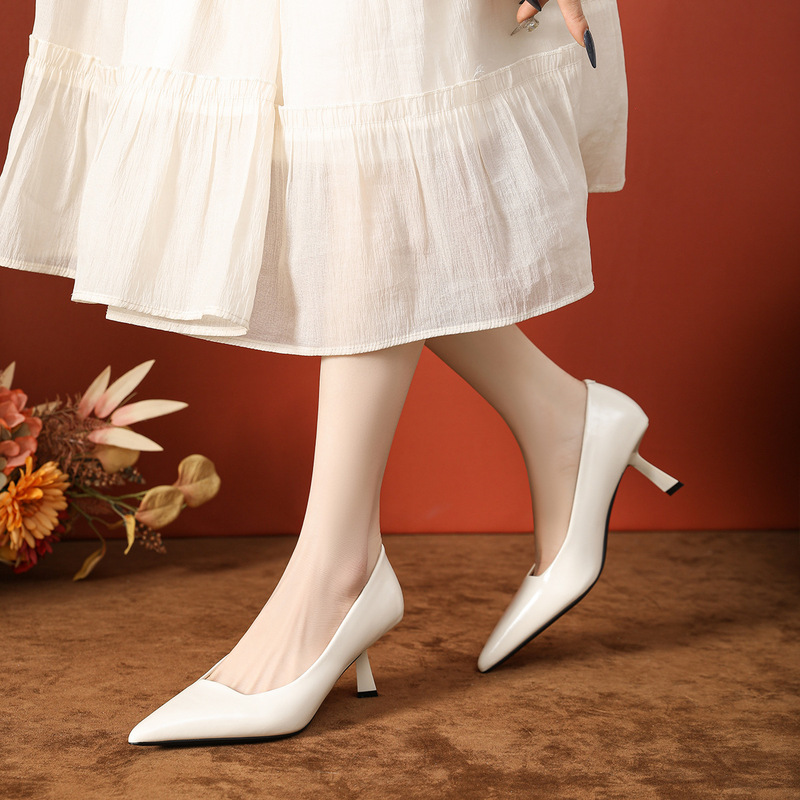 Temperament Pointed Toe, Beautiful French Style Non-Tiring Shoes, Spring Style New Style, Stiletto White High Heels for Women, High-End Feel
