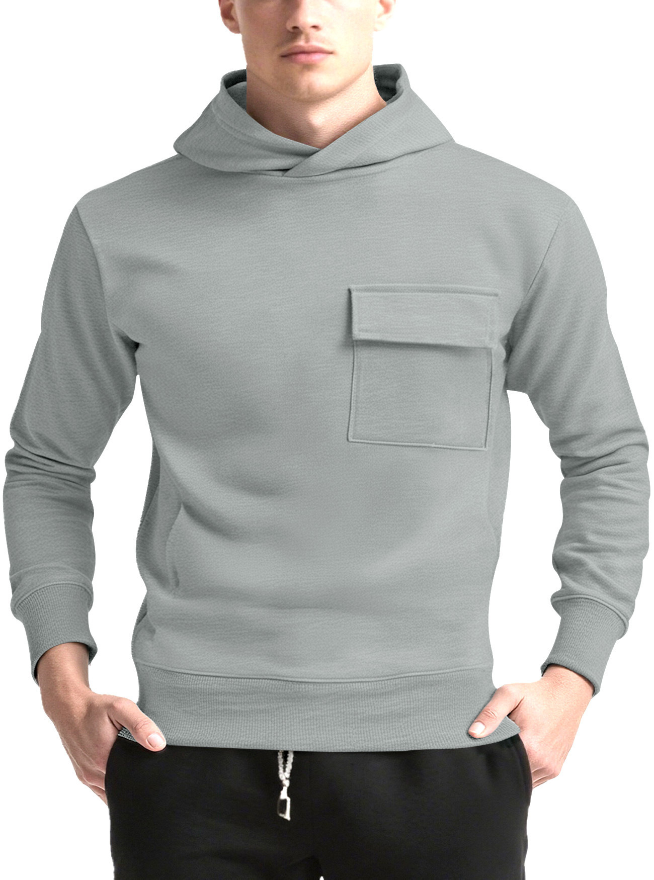 Sweat à capuche homme uni décontracté pour automne et hiver_voghion.com