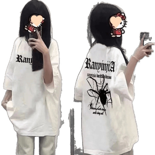 Women's Summer Thin Short Sleeve Loose American Style Cool Spider High Street Hip-Hop Top
