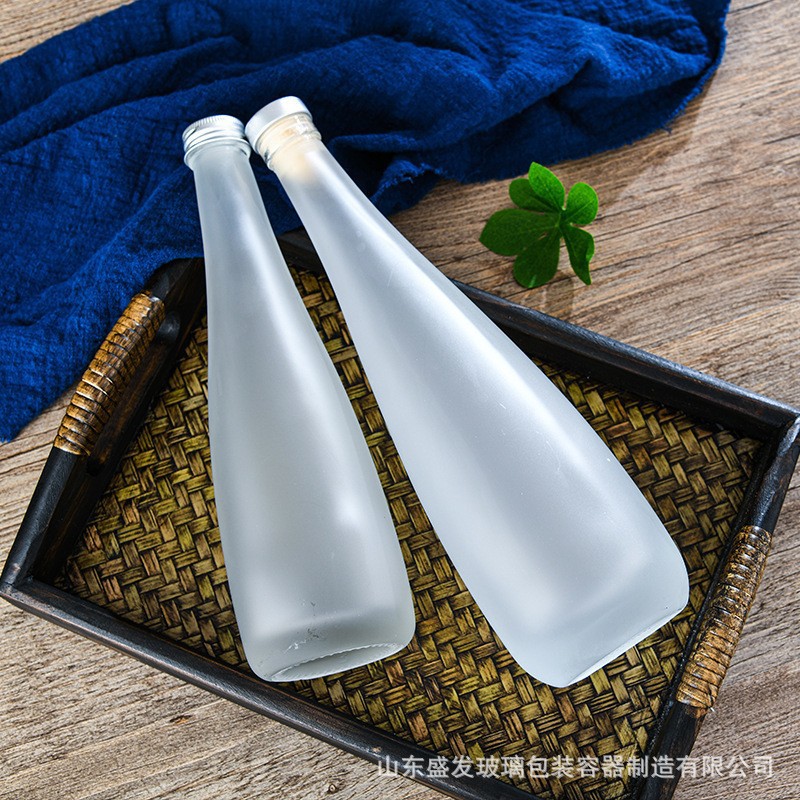 透明果酒瓶平口一斤装玻璃果汁瓶密封型磨砂玻璃自酿分装酒瓶