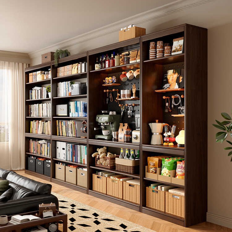 Estantes de madera sólida estantería de almacenamiento de piso para sala de estar integrado toda la pared armario de almacenamiento armario casero de color nuez